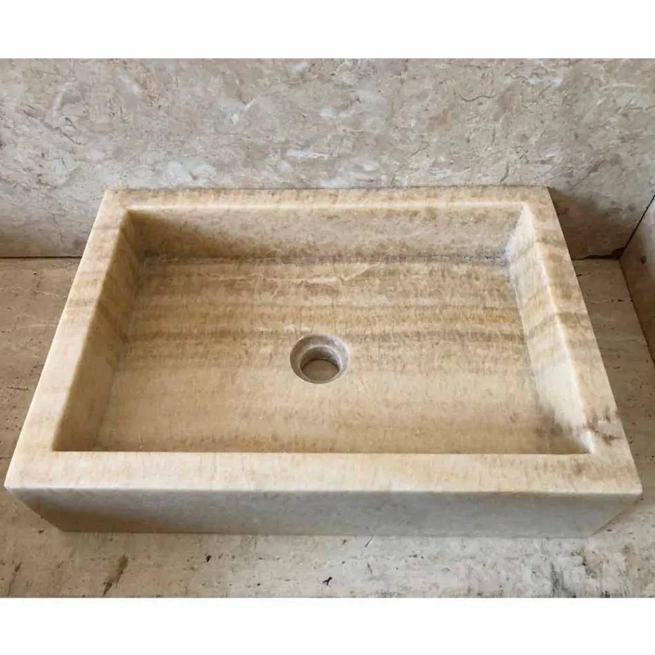 Lavabo design da appoggio in onice, pietra naturale, Jef, pezzo unico Viadurini