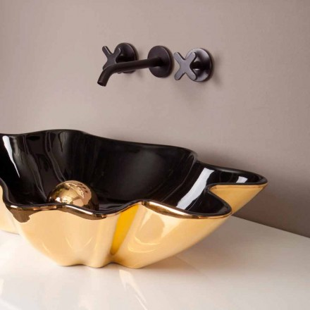 Lavabo di design da appoggio ceramica nero e oro made in Italy Rayan Viadurini