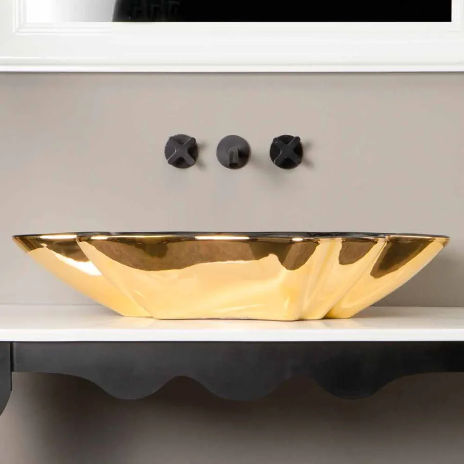Lavabo di design da appoggio ceramica nero e oro made in Italy Rayan Viadurini