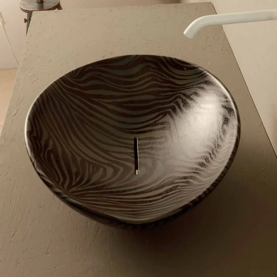 Lavabo di design da appoggio ceramica zebrata nero made Italy Animals Viadurini