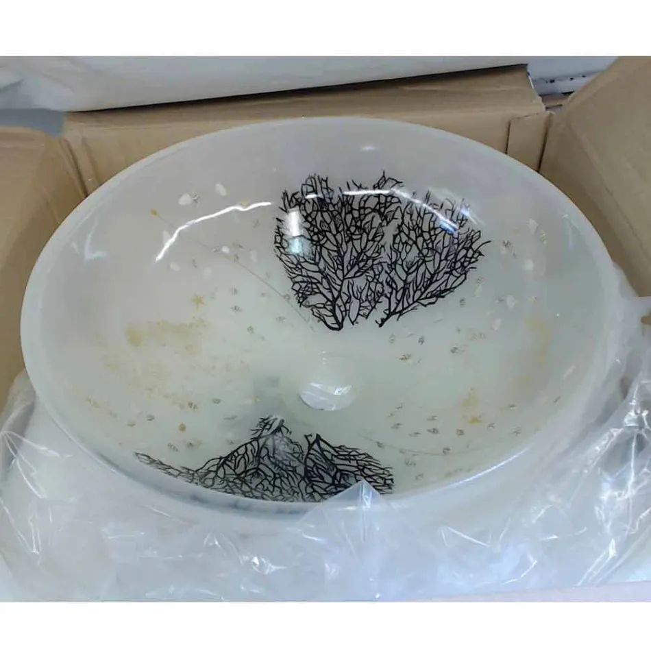 Lavabo di Design da Appoggio in Resina con Inserti in Corallo - Salvatore Viadurini