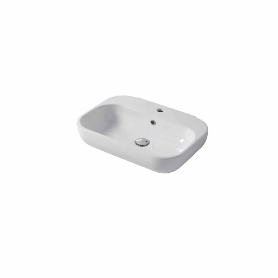 Lavabo di Design Monoforo da Appoggio o Parete in Ceramica Riardo Viadurini