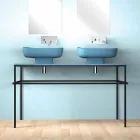 Lavabo doppio da appoggio in ceramica moderno fatto in Italia, Reale Viadurini