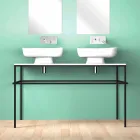 Lavabo doppio da appoggio in ceramica moderno fatto in Italia, Reale Viadurini