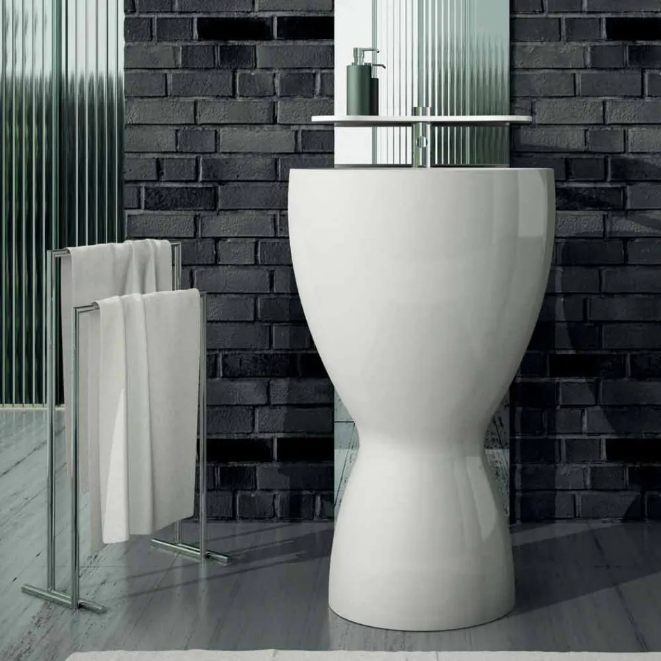 Lavabo freestanding moderno in ceramica prodotto in Italia, Basile Viadurini