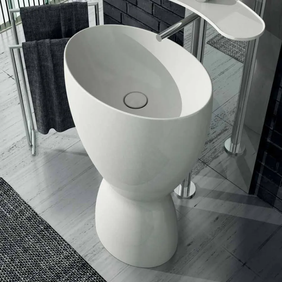 Lavabo freestanding moderno in ceramica prodotto in Italia, Basile Viadurini