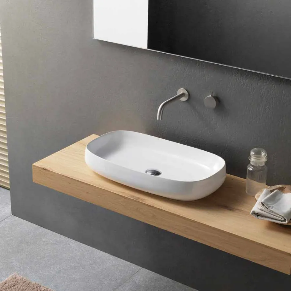 Lavabo in Ceramica Bianco da Appoggio di Design Moderno Made in Italy - Tune1 Viadurini
