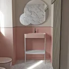 Lavabo in Ceramica con Struttura a Terra con Ripiano Made in Italy - Graffa Viadurini