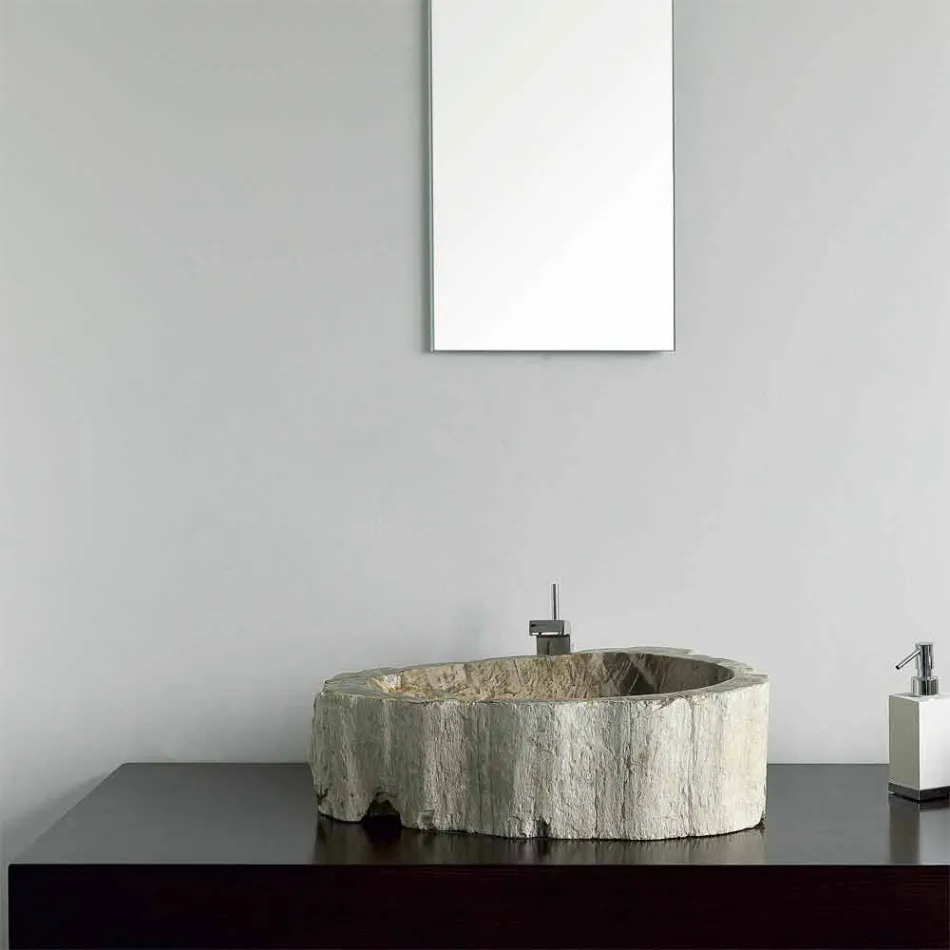 Lavabo in legno Fossile da appoggio Goa pezzo unico Viadurini