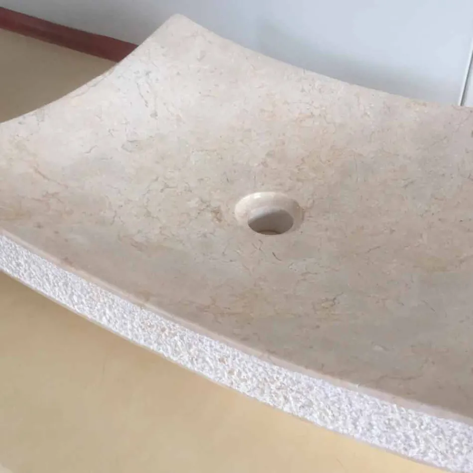 Lavabo in pietra naturale di design bianco Love, pezzo unico Viadurini