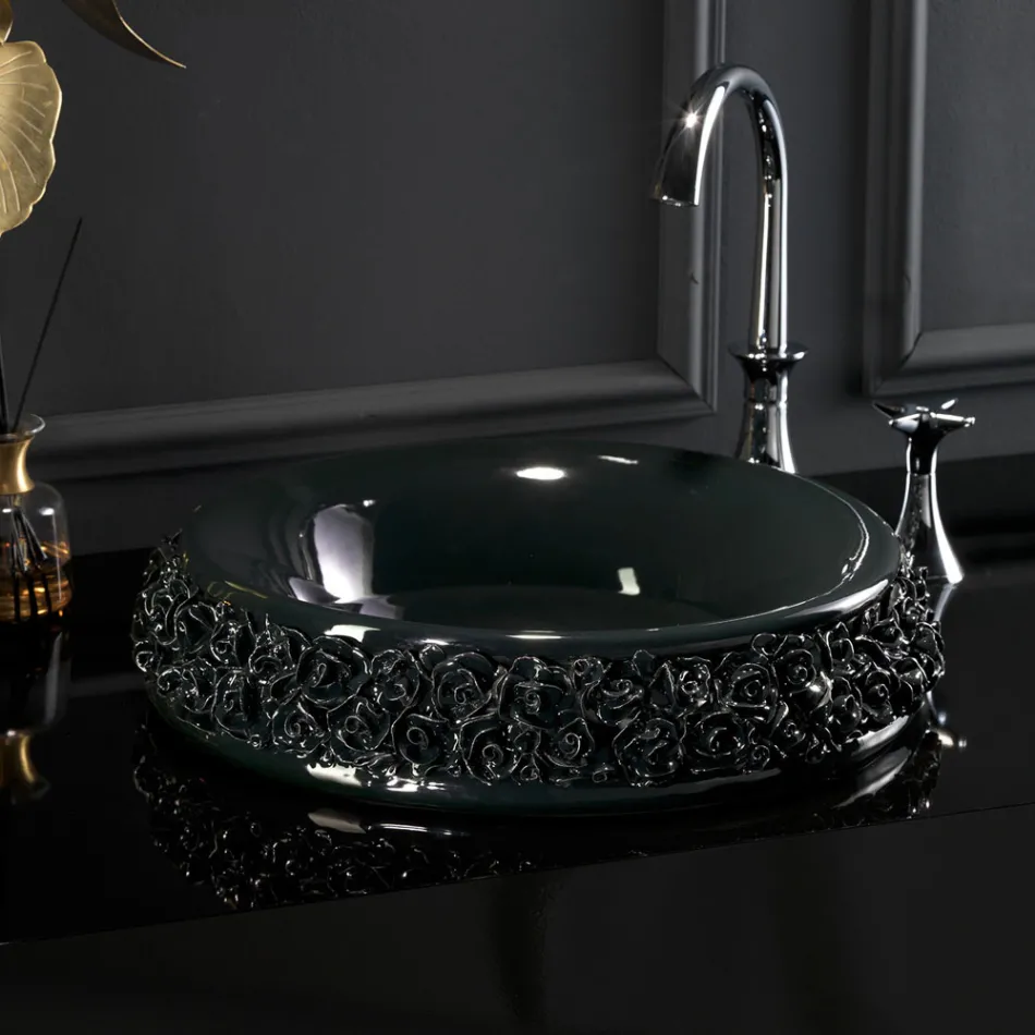 Lavabo in Porcellana con Petali Applicati a Mano Made in italy - Amarone Viadurini