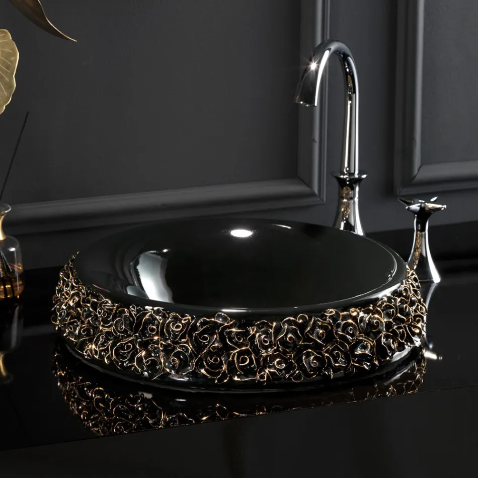 Lavabo in Porcellana con Petali Applicati a Mano Made in italy - Amarone Viadurini