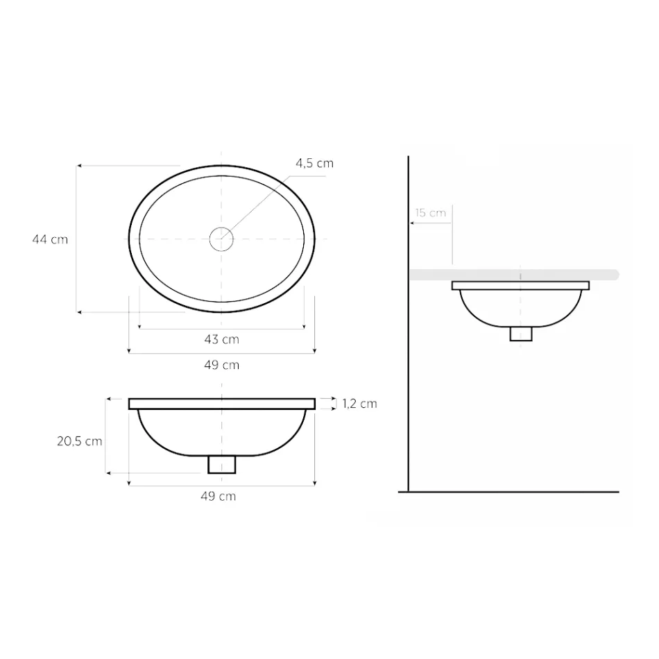 Lavabo Incassato in Fire Clay con Banda in Diverse Finiture Made in italy - Erioli Viadurini