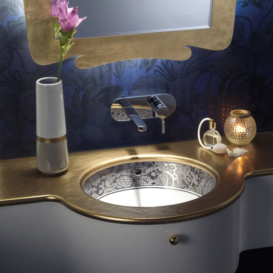 Lavabo Incassato in Fire Clay con Banda in Pizzo Platino Made in italy - Erioli Viadurini