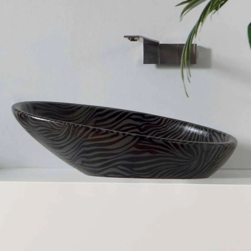 Lavabo moderno da appoggio ceramica zebrata argento made Italy Glossy Viadurini