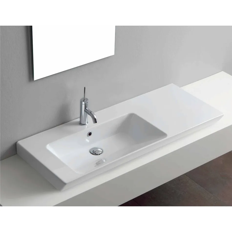 Lavabo Moderno da Appoggio e Incasso Sinistro in Ceramica Maida Viadurini