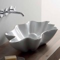 Lavabo moderno da appoggio in ceramica bianco fatto in Italia Rayan