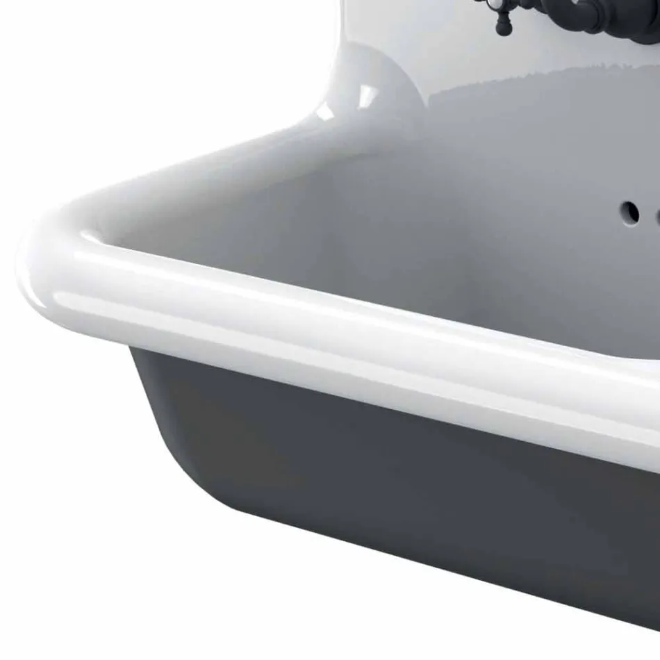 Lavabo moderno da muro a doppia vasca in ceramica di design Jack Viadurini