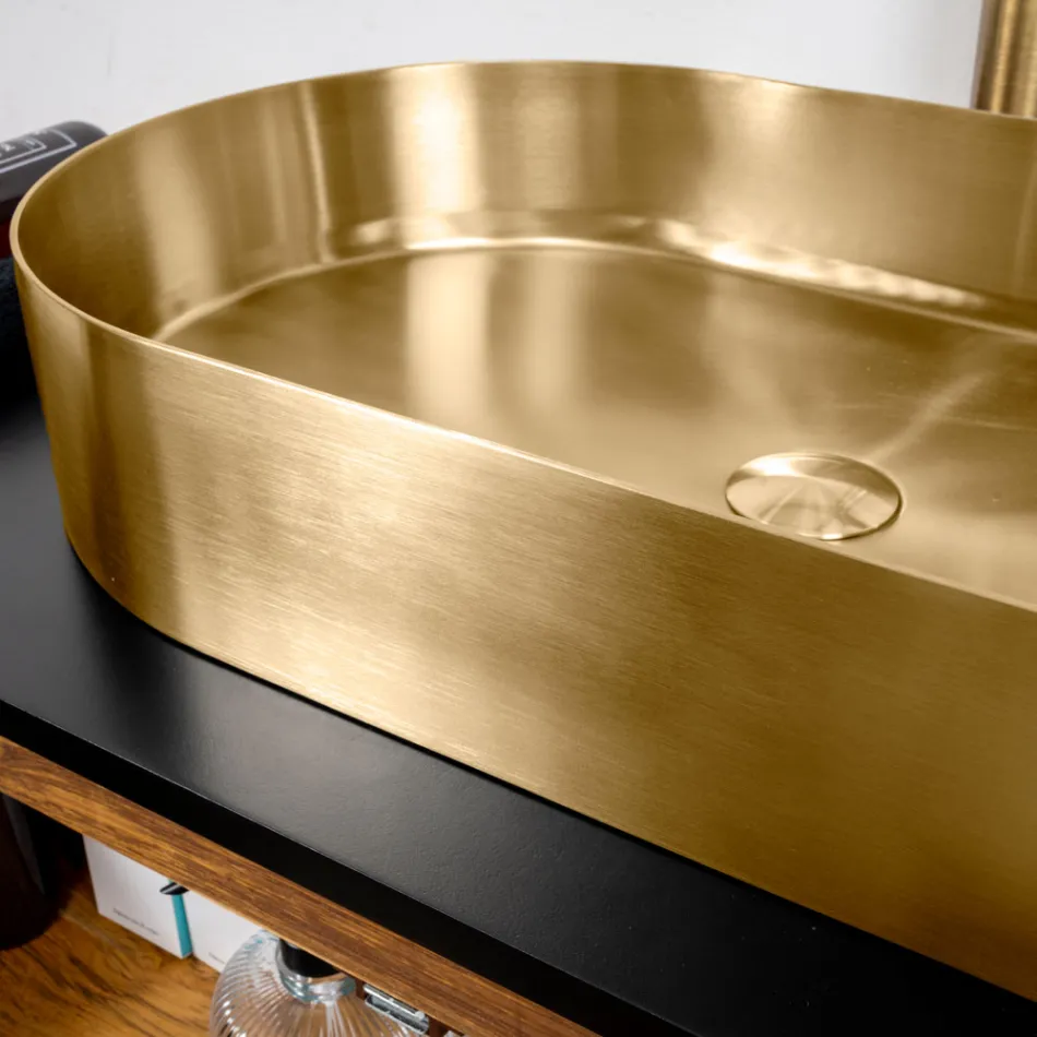 Lavabo Ovale da Appoggio in Acciaio Inox in Diverse Finiture - Anemone Viadurini