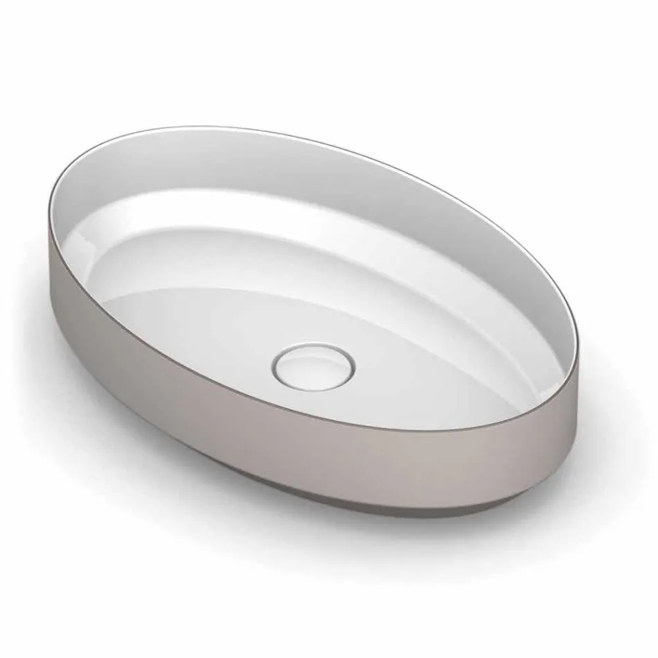 Lavabo ovale da appoggio in ceramica di design made in Italy, Yoel Viadurini