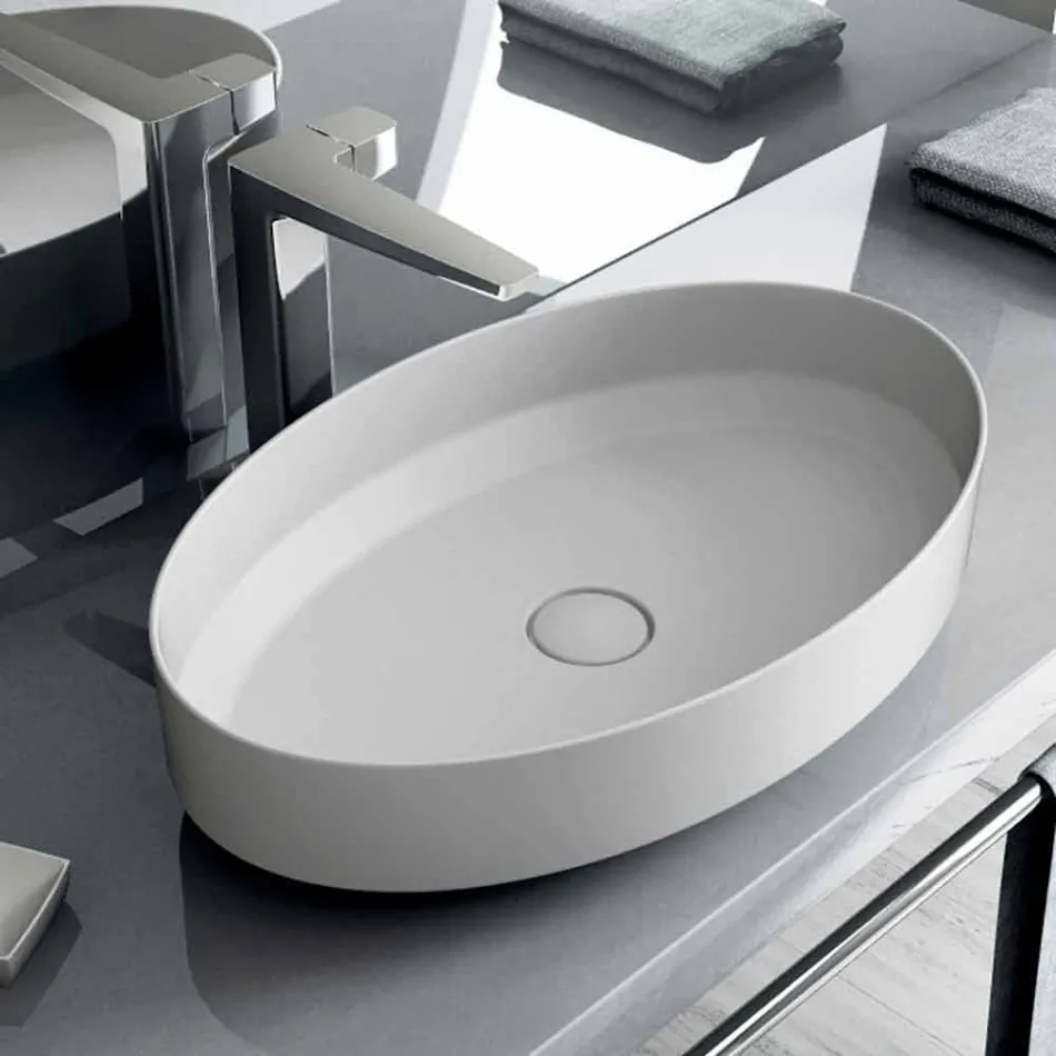 Lavabo ovale da appoggio in ceramica di design made in Italy, Yoel Viadurini