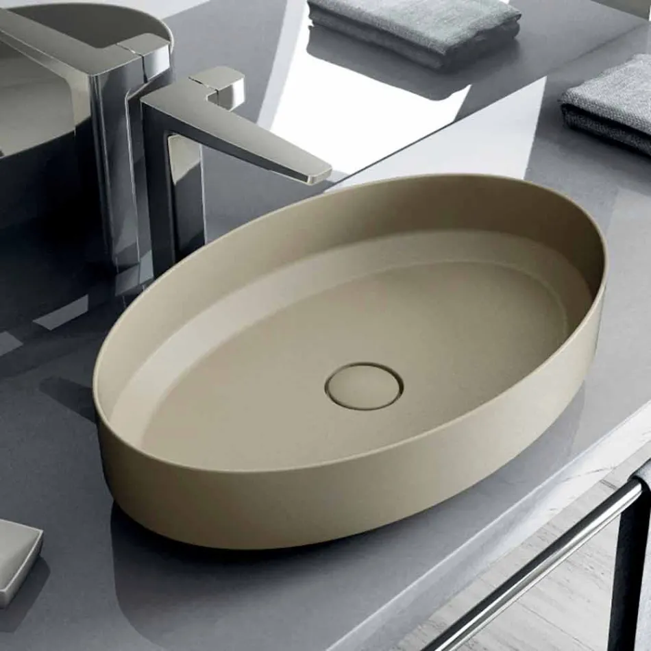 Lavabo ovale da appoggio in ceramica di design made in Italy, Yoel Viadurini