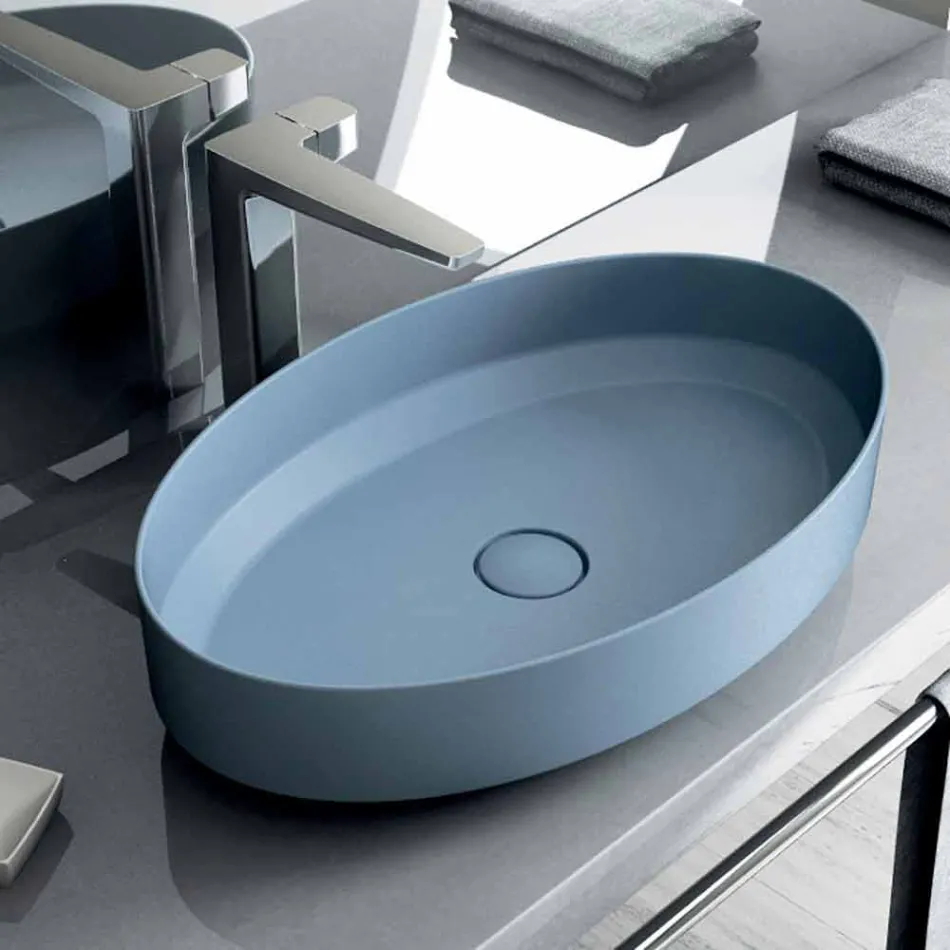 Lavabo ovale da appoggio in ceramica di design made in Italy, Yoel Viadurini
