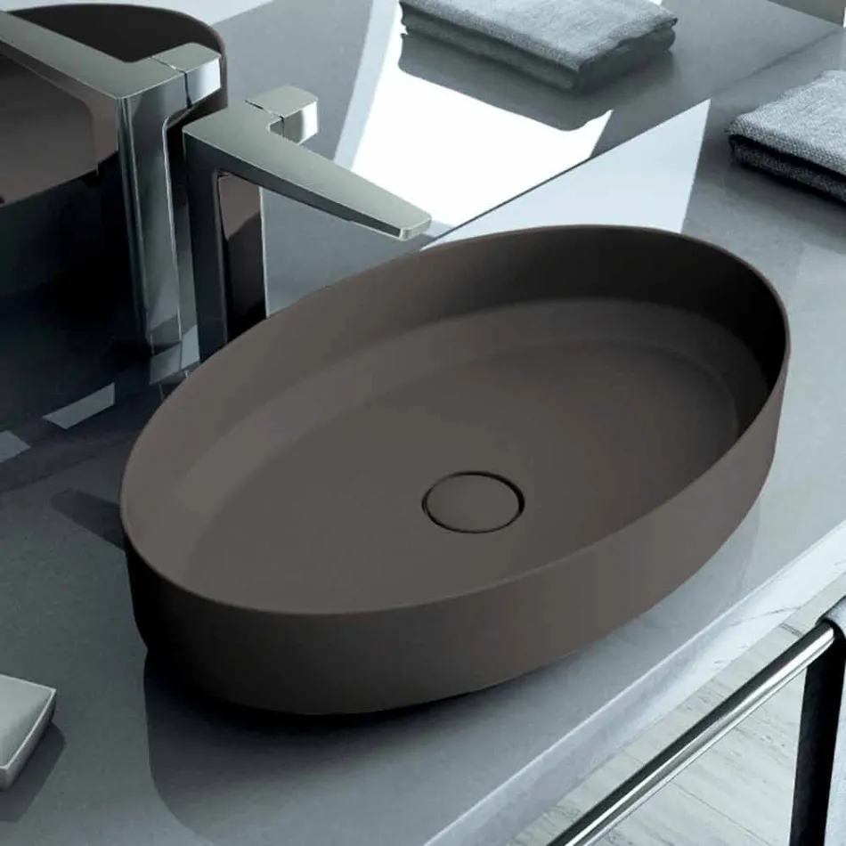 Lavabo ovale da appoggio in ceramica di design made in Italy, Yoel Viadurini