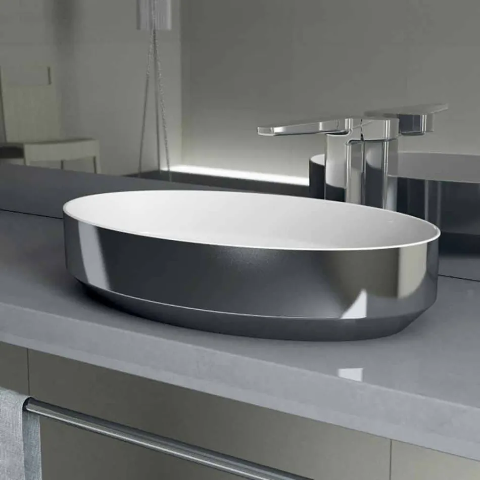 Lavabo ovale da appoggio in ceramica di design made in Italy, Yoel Viadurini