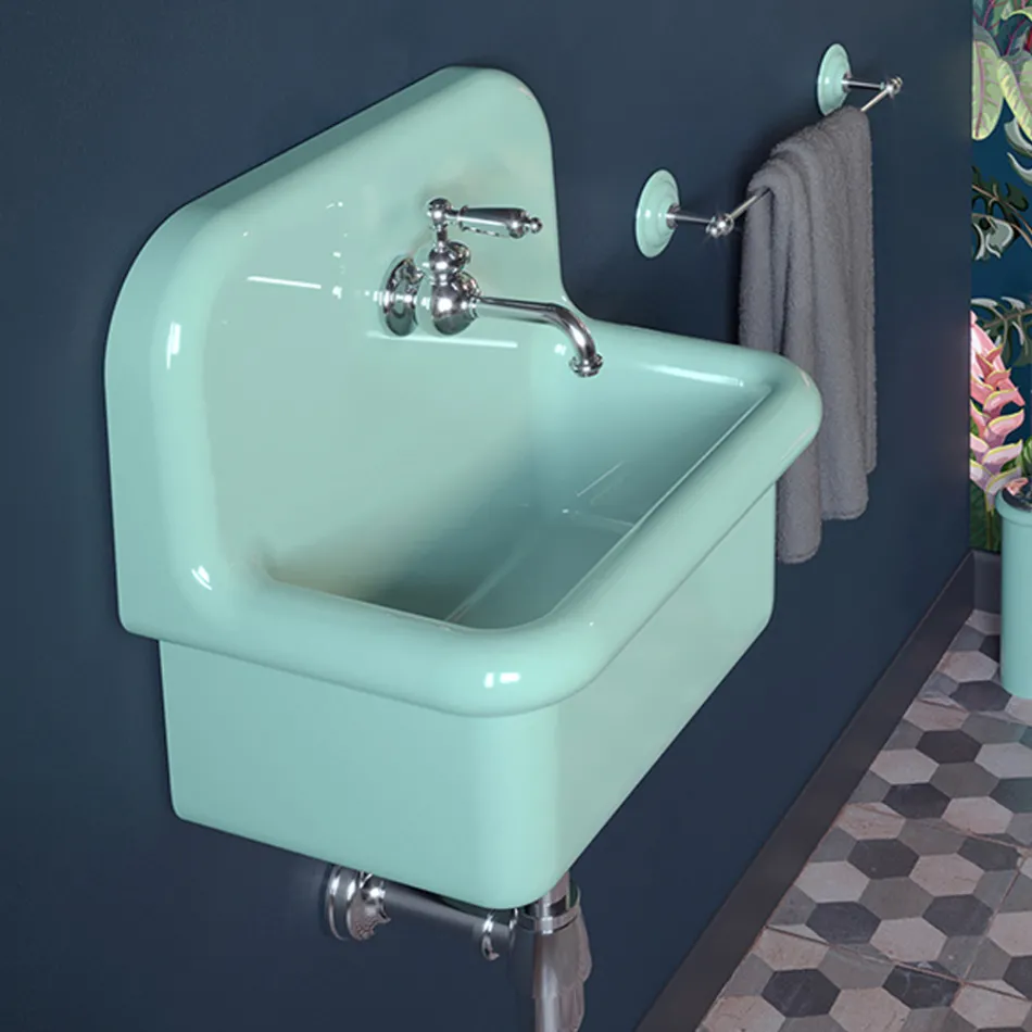 Lavabo per Arredare il Bagno in Ceramica Monocolore Verde Acqua - Jasmine Viadurini