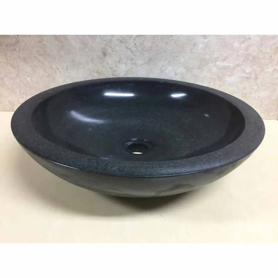 Lavabo per bagno da appoggio di design in pietra naturale nera Ziva Viadurini