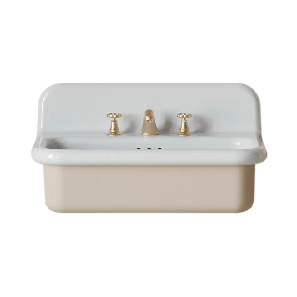 Lavabo per il Bagno Forma Rettangolare in Ceramica con Colonna - Noah Viadurini