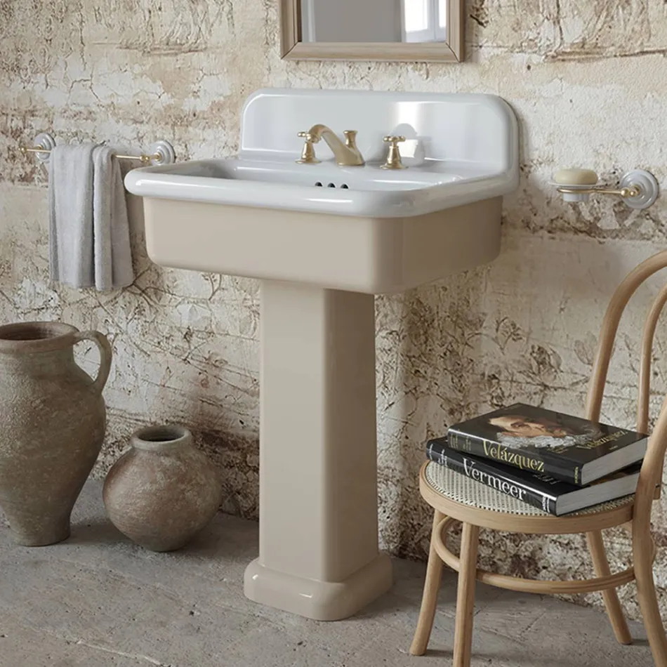 Lavabo per il Bagno Forma Rettangolare in Ceramica con Colonna - Noah Viadurini