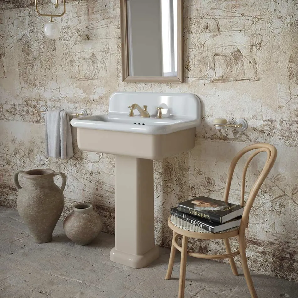 Lavabo per il Bagno Forma Rettangolare in Ceramica con Colonna - Noah Viadurini