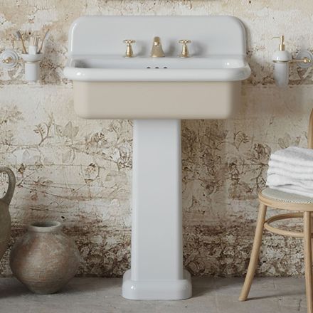 Lavabo per il Bagno Forma Rettangolare in Ceramica con Colonna - Noah Viadurini