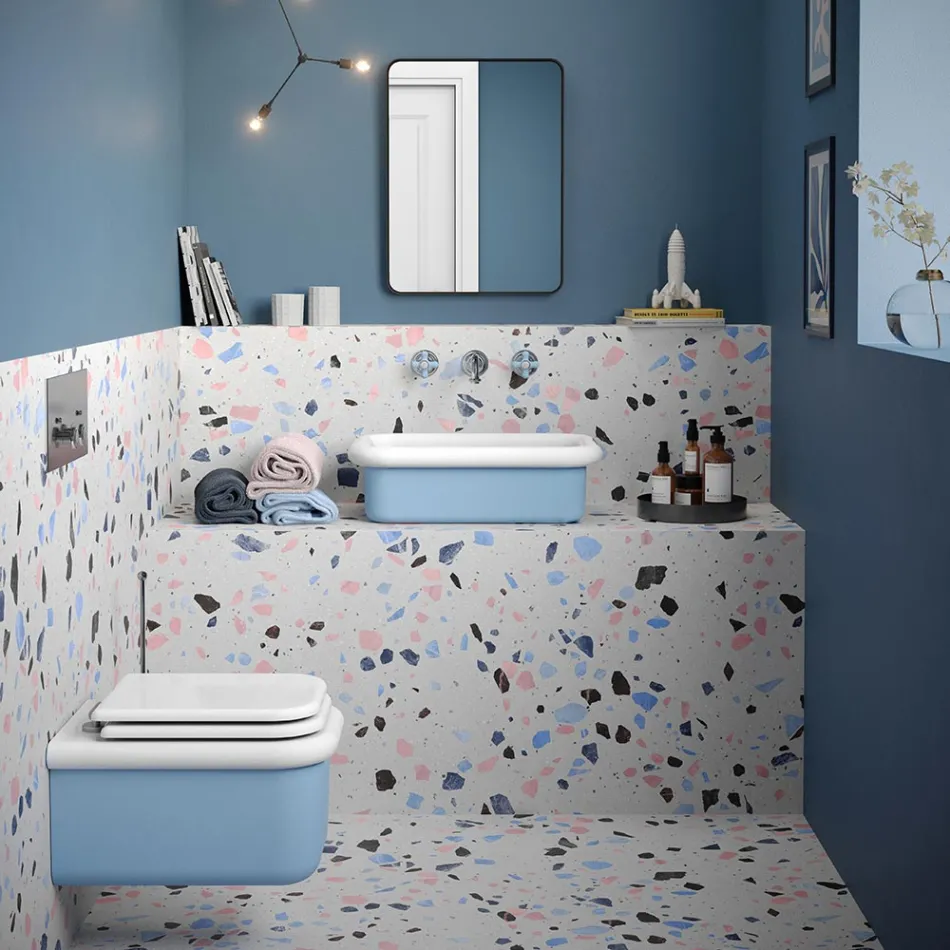 Lavabo per il Bagno Soprapiano Forma Rettangolare in Ceramica - Holly Viadurini