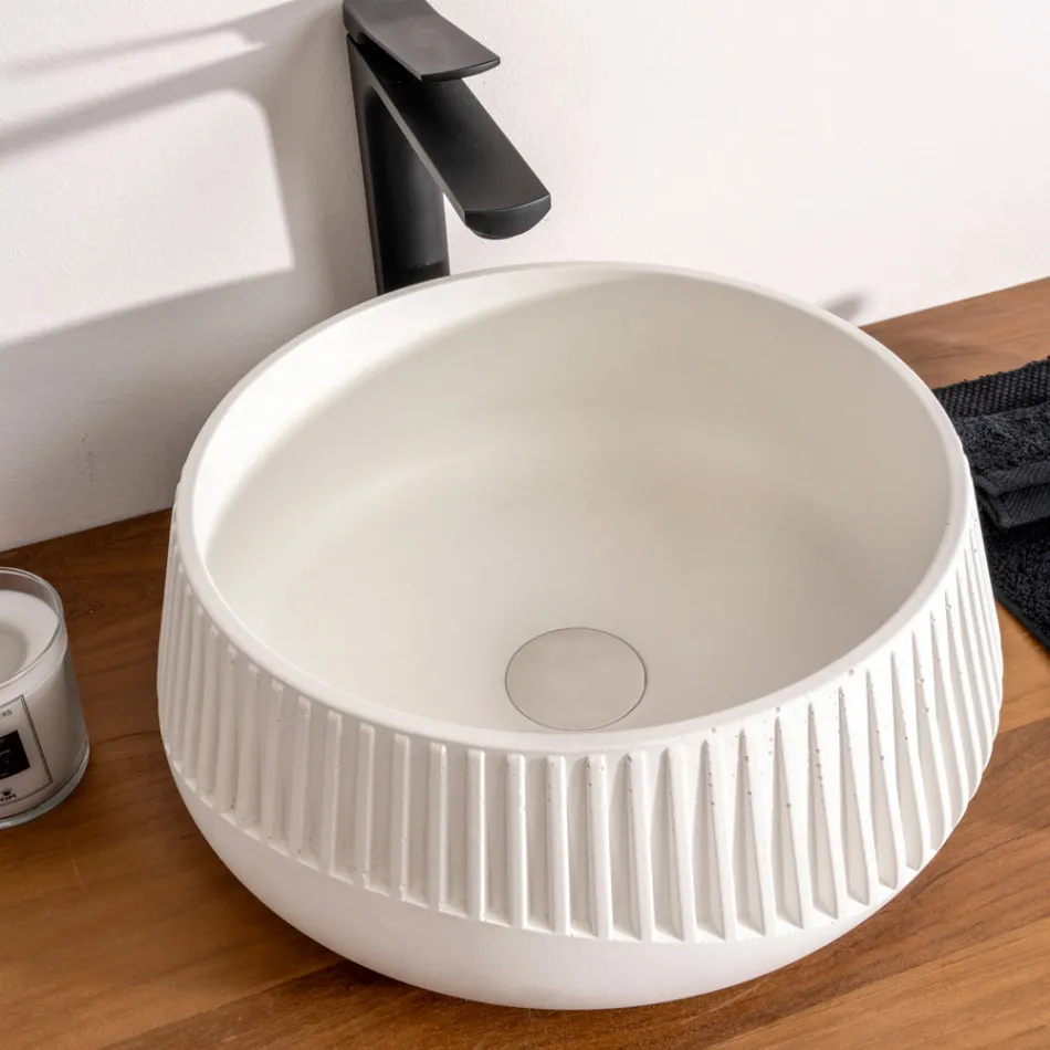 Lavabo Rotondo da Appoggio Realizzato in Cemento e Resina - Ibisco  Viadurini