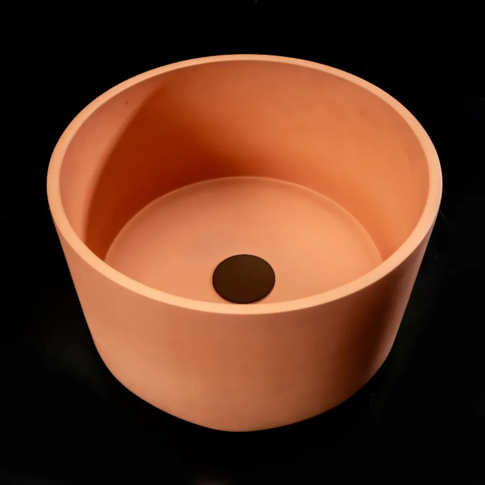 Lavabo Rotondo da Appoggio Realizzato in Terrazzo Arancio Mali  - Azalea  Viadurini