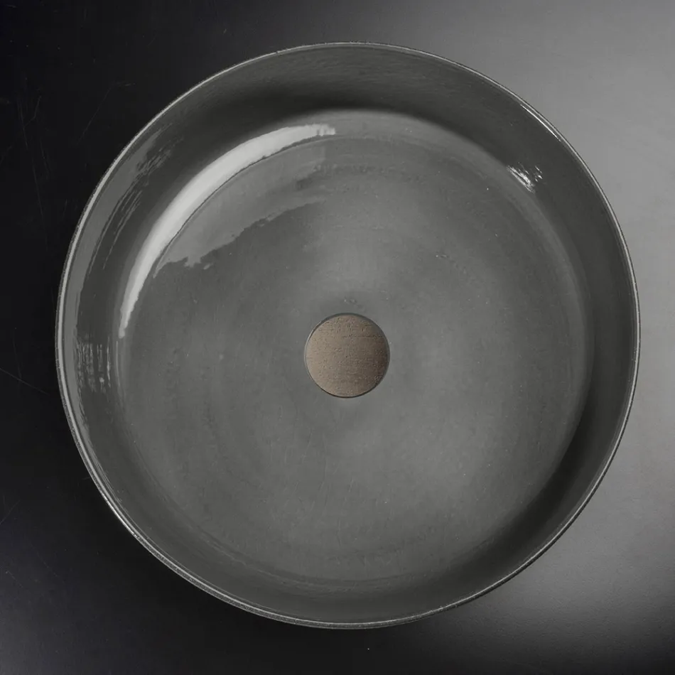 Lavabo Rotondo Grigio in Argilla Fatto a Mano Made in Italia - Tatiana  Viadurini