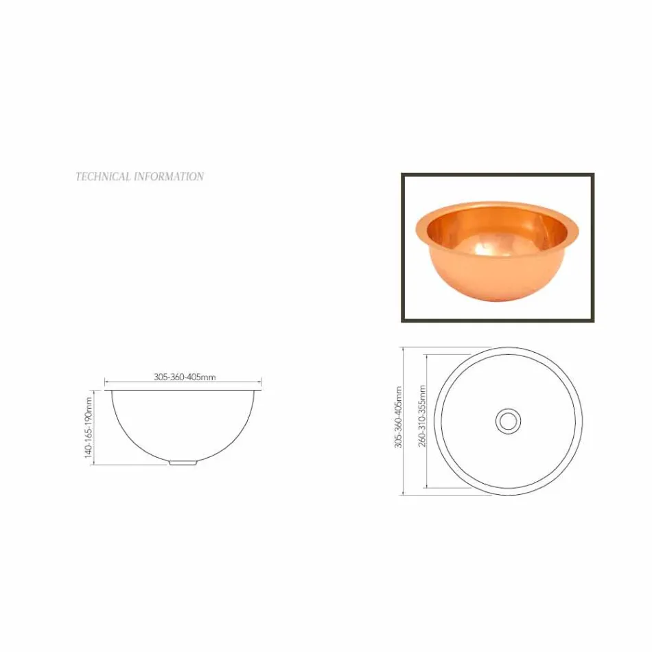 Lavabo rotondo in rame di design, fatto a mano, Flora Viadurini