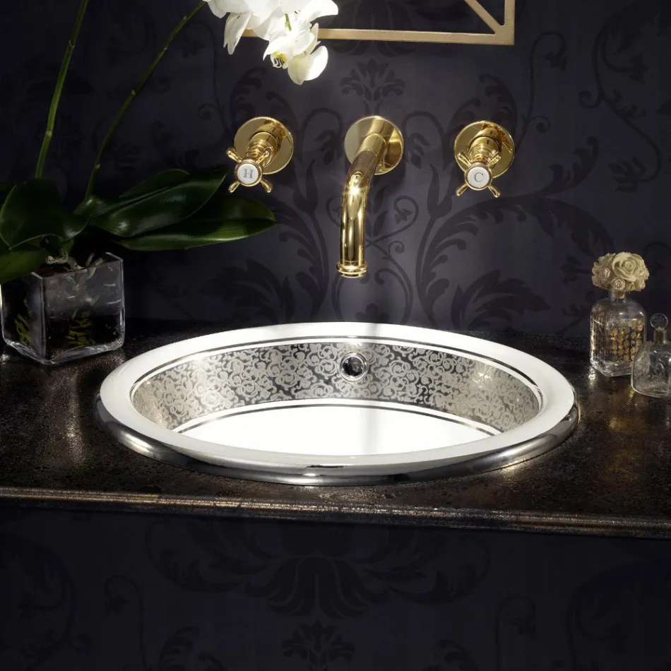 Lavabo Semincasso in Fire Clay con Banda in Diverse Finiture - Botticino Viadurini