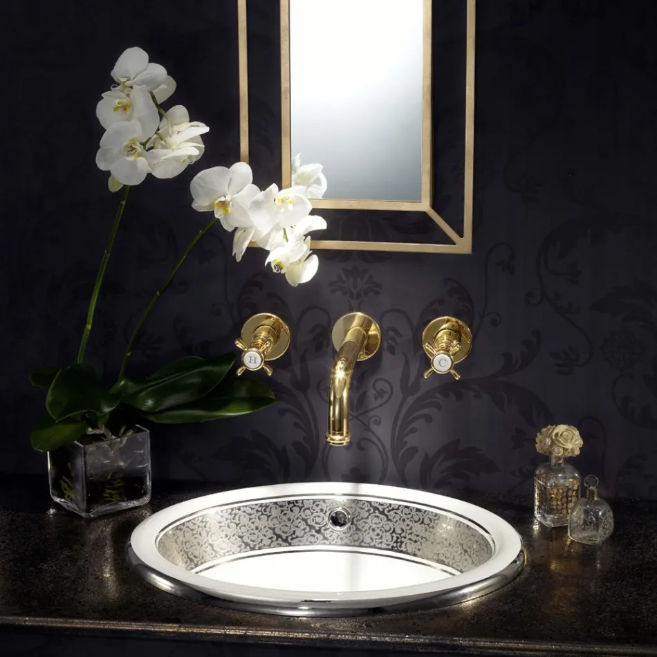Lavabo Semincasso in Fire Clay con Banda in Diverse Finiture - Botticino Viadurini