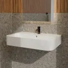 Lavabo Sospeso in Ceramica con Porta Asciugamani Opzionale Made in Italy - Graffa Viadurini