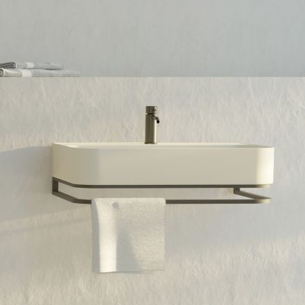 Lavabo Sospeso in Ceramica con Porta Asciugamani Opzionale Made in Italy - Graffa Viadurini