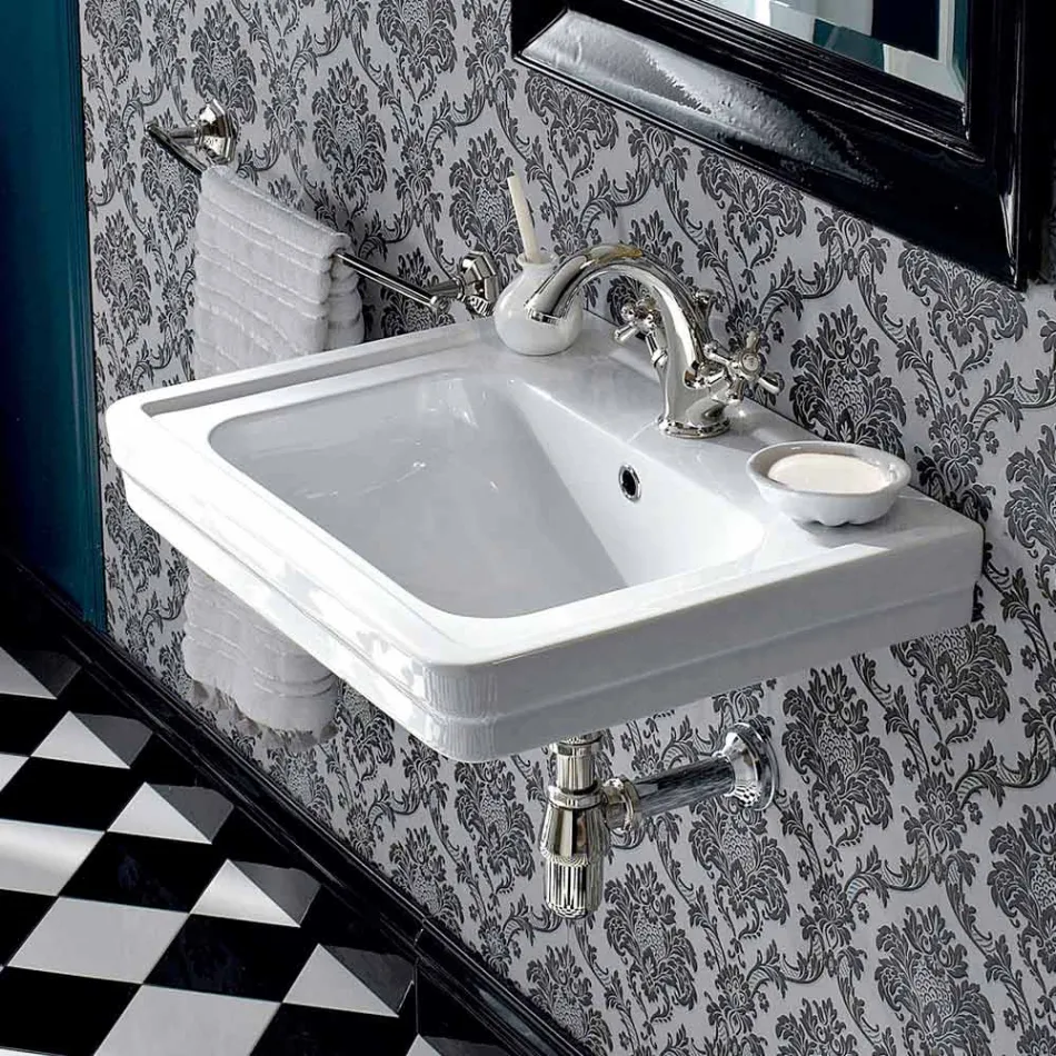 Lavabo Sospeso Stile Vintage in Ceramica Bianca Made in Italy - Marwa Viadurini