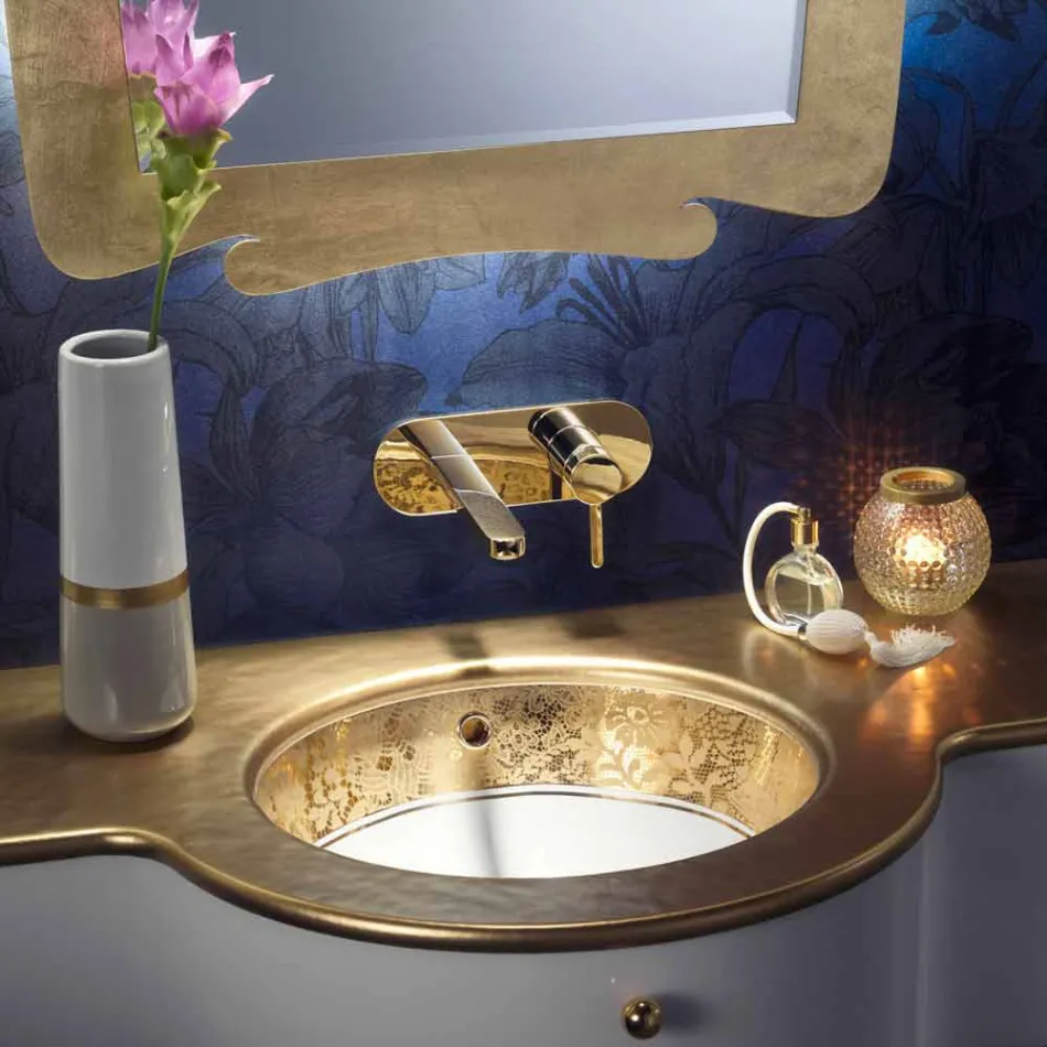 Lavabo sottopiano in fire clay e oro fatto a mano in Italia, Egeo Viadurini
