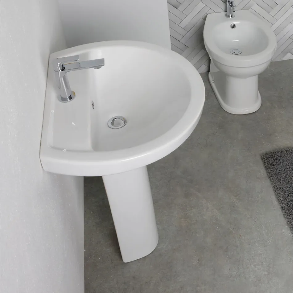 Lavabo su Colonna in Ceramica Bianca dal Design Moderno Elegante - Silice Viadurini