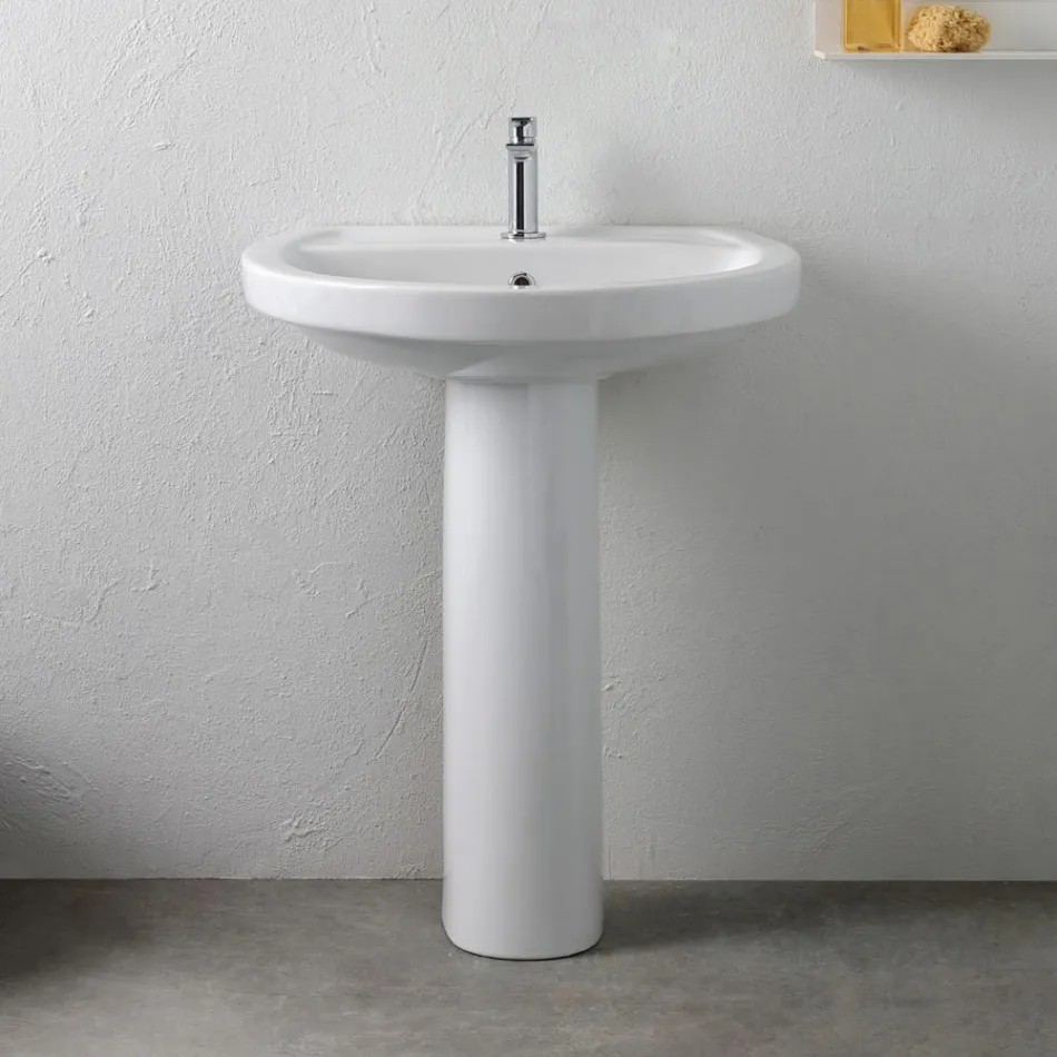 Lavabo su Colonna in Ceramica Bianca dal Design Moderno Elegante - Silice Viadurini