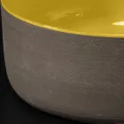 Lavabo Tondo da Appoggio Giallo in Argilla Smaltato Made in Italy - Tatiana Viadurini
