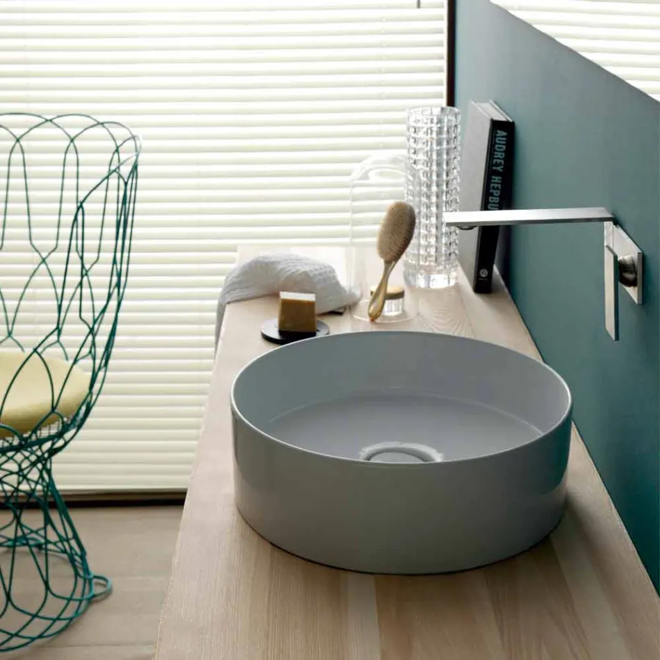 Lavabo tondo da appoggio in ceramica moderno Sun Circle diametro 40 cm Viadurini
